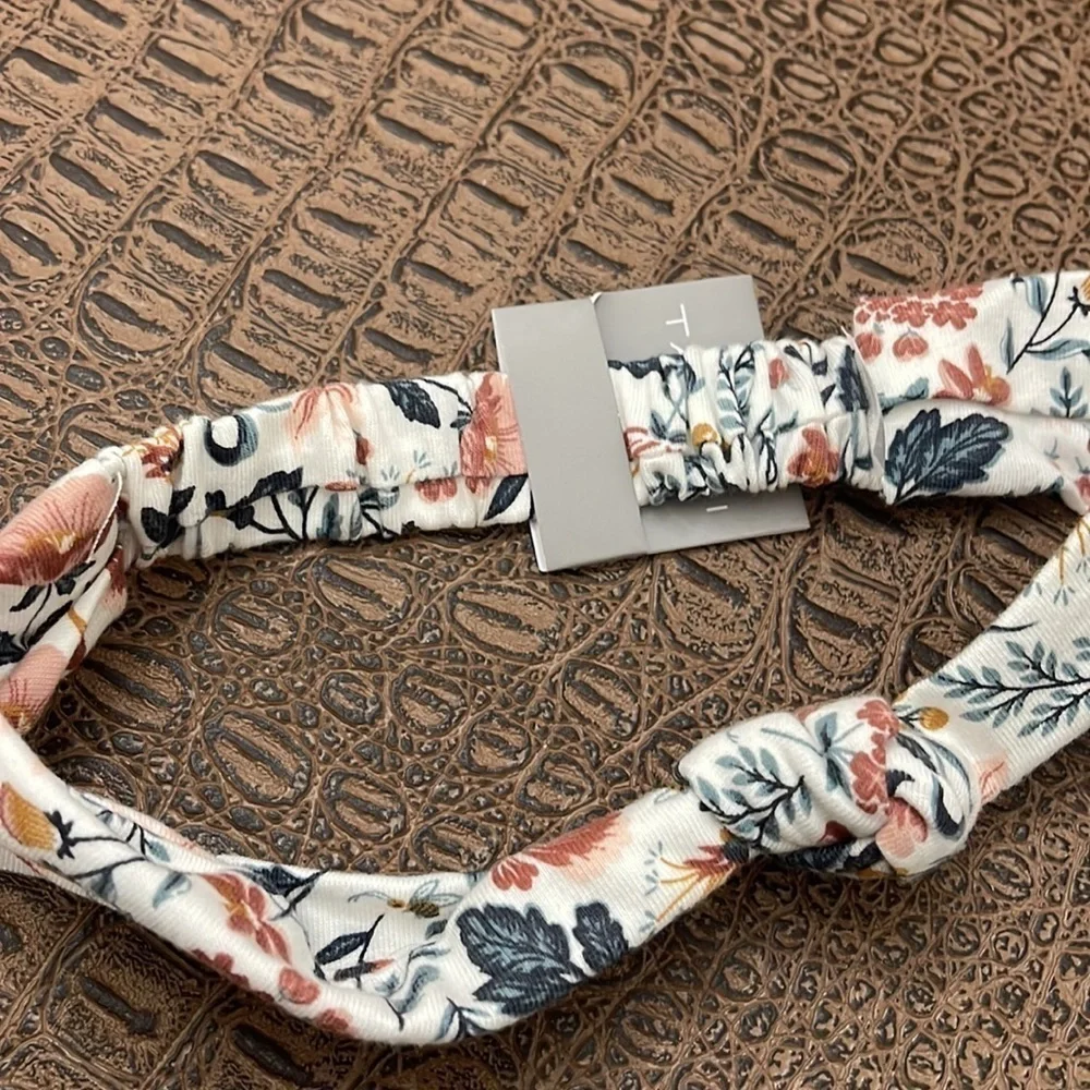 Tahari Floral Print Knot Headband White Pink Elastic Hair Accessory NWT